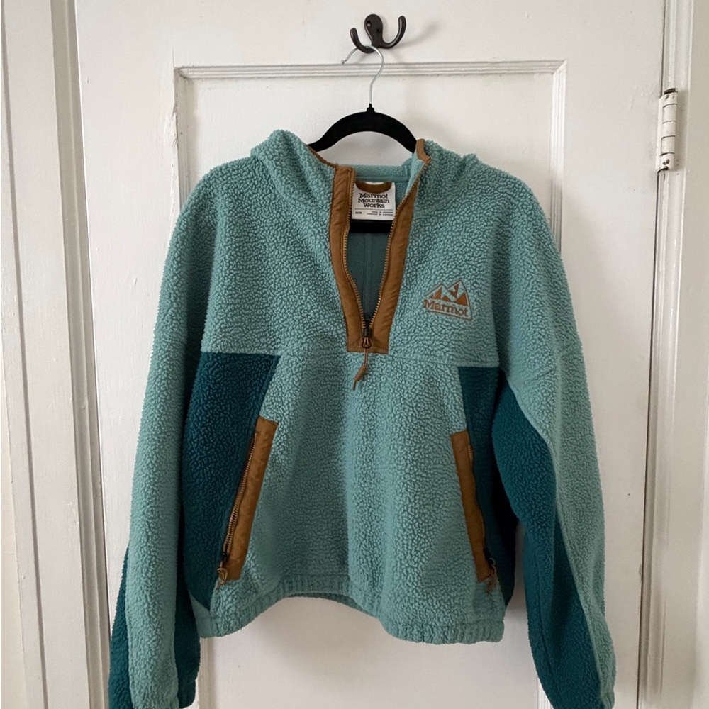 Marmot Mountain Works Aqua and Tan Fleece Jacket - Picture 2 of 5